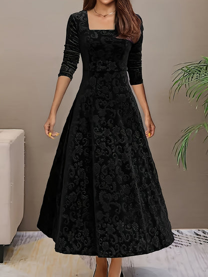 Damen Samt-Kleid Floral Muster