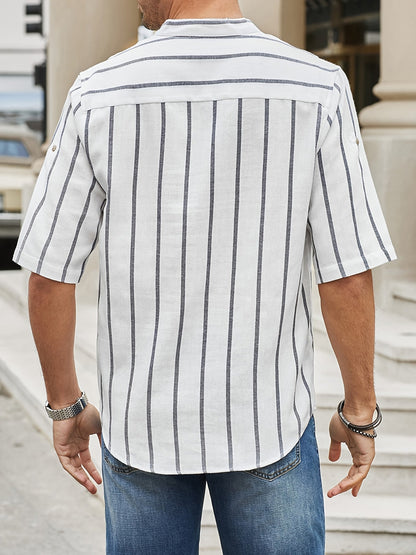 Herren Kurzarm Hemd Streifenmuster Sommerhemd