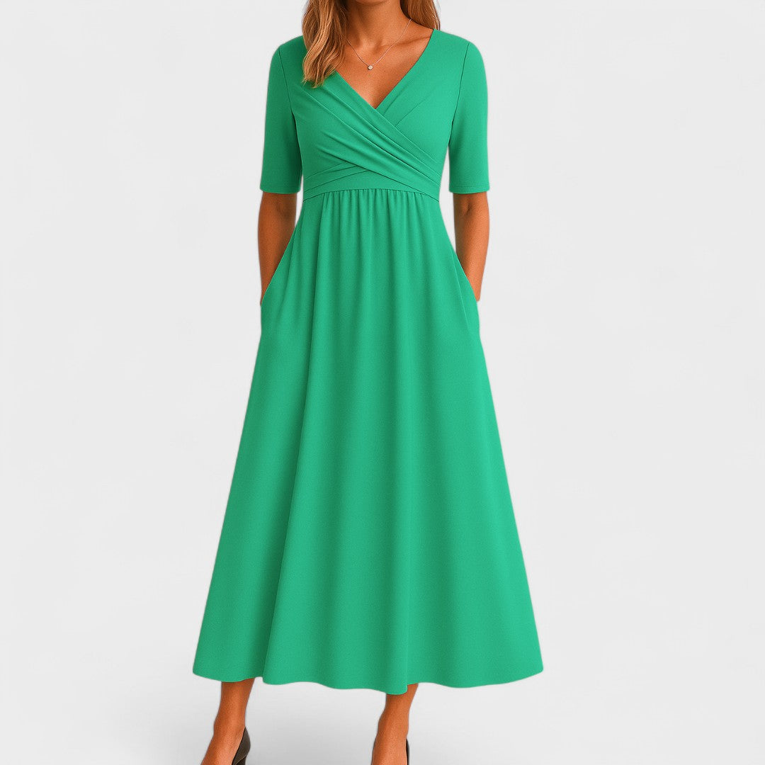 Damen Maxi Kleid V-Ausschnitt Kurzarm Lilian