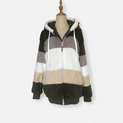 Triswina Damen Oversized Jacke mit Kapuze Gestreift
