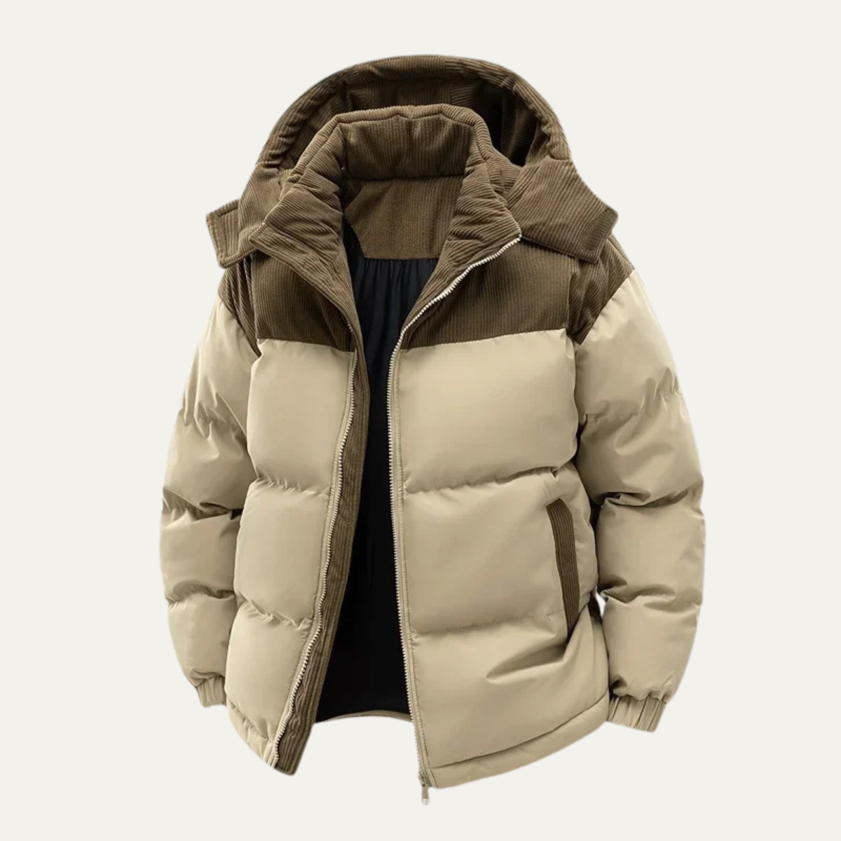 Herren Winterjacke Gepolstert Kapuze Warm Schwarz - Norvielle