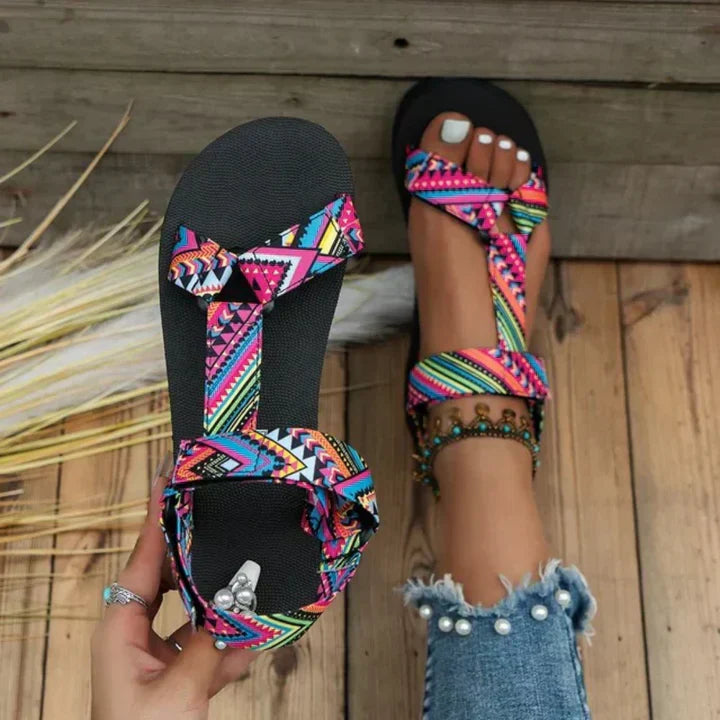 Damen Flache Freizeitsandalen Bedruckter Riemen