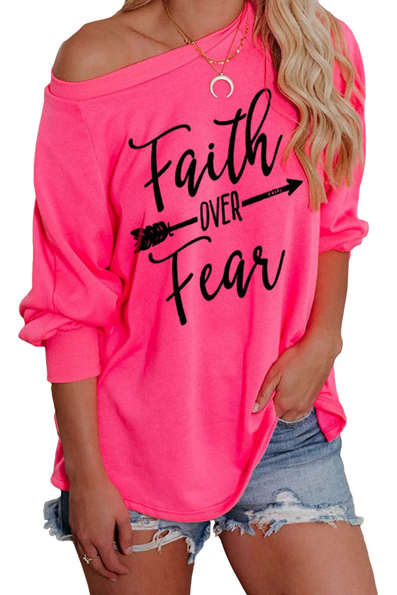 Damen Sweatshirt Loose Fit Asymmetrischer Ausschnitt Motivierender - Norvielle