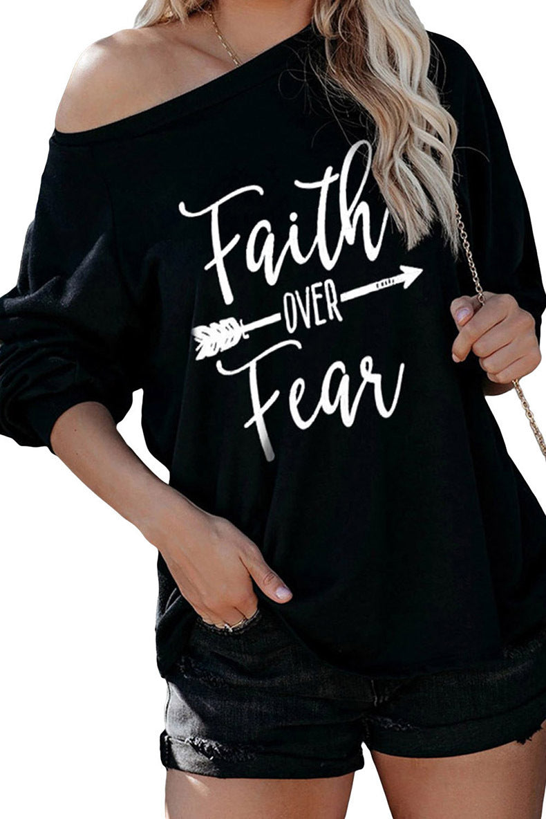 Damen Sweatshirt Loose Fit Asymmetrischer Ausschnitt Motivierender