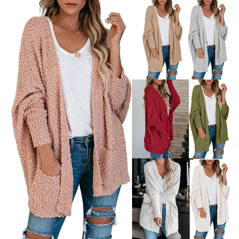 Damen Strickjacke Offener Schnitt Große Taschen Kuschelig Beige - Norvielle