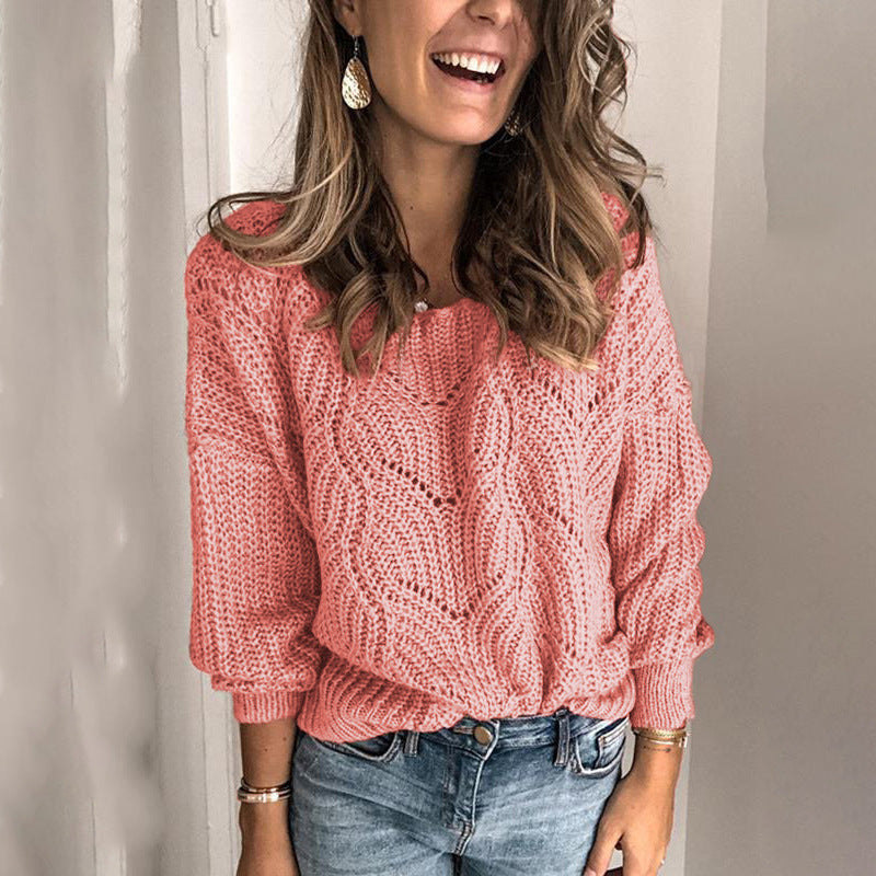 Damen Grobstrickpullover Weit Schnitt Filigran Muster Beige