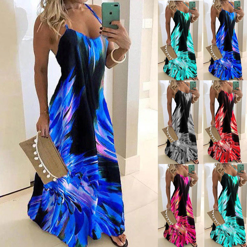 Damen Maxikleid Spaghetti-Träger Moderner Farbverlauf - Norvielle