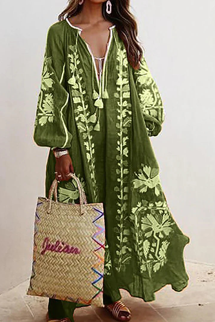 Norvielle Damen Boho-Kleid Blumendruck Lang
