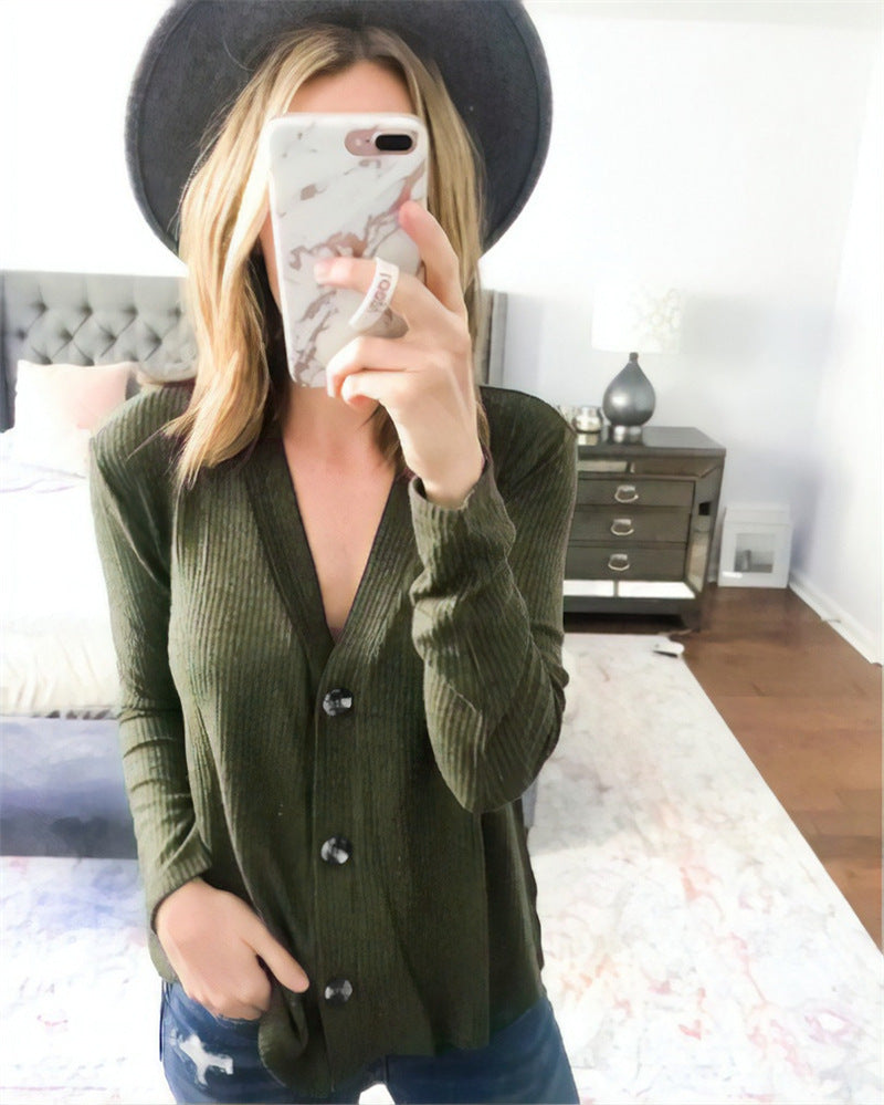 Damen Langarmshirt Dekorative Knöpfe Norvielle