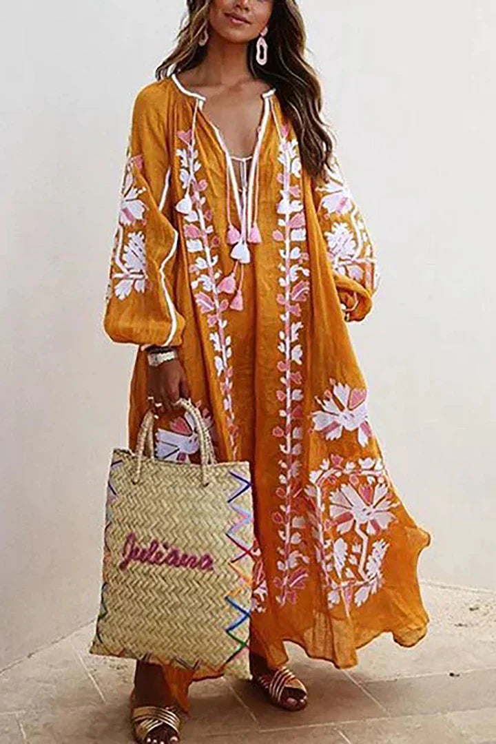 Norvielle Damen Boho-Kleid Blumendruck Lang