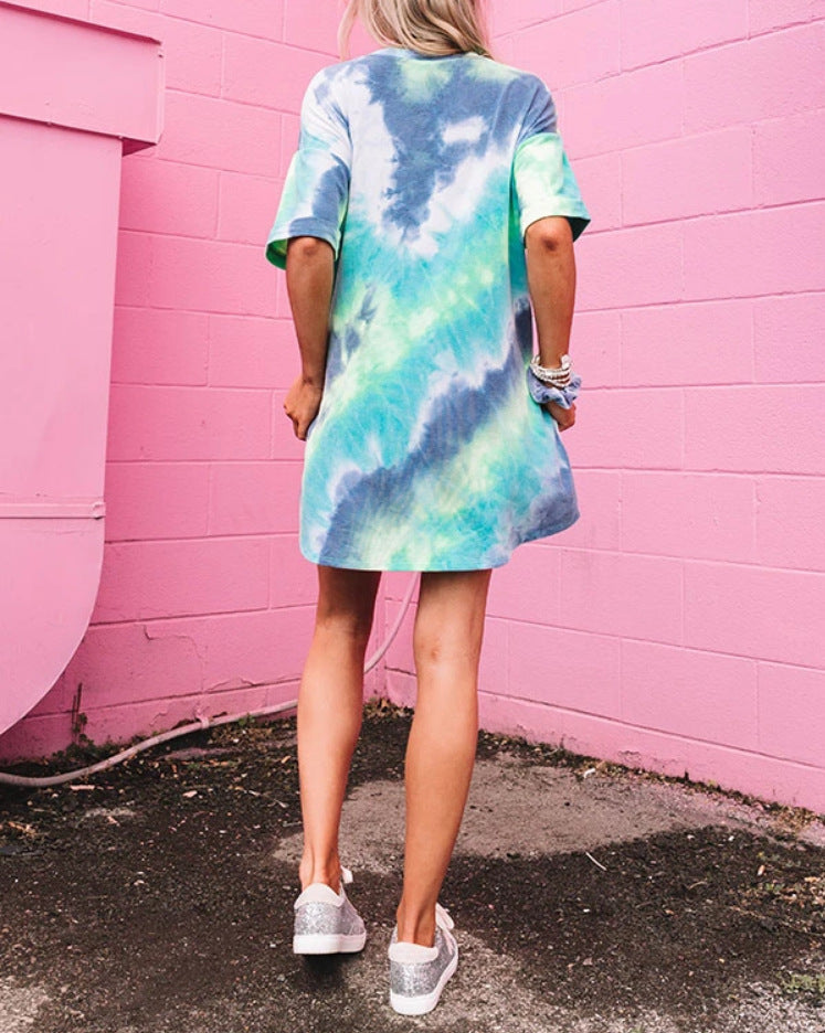 Damen Batik T-Shirt-Kleid Lässig Trendig