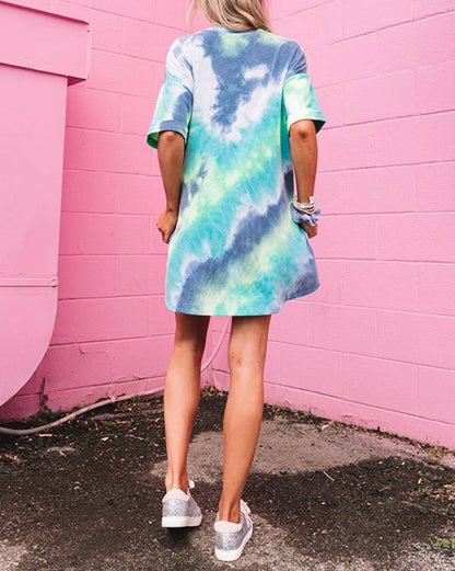 Damen Batik T-Shirt-Kleid Lässig Trendig
