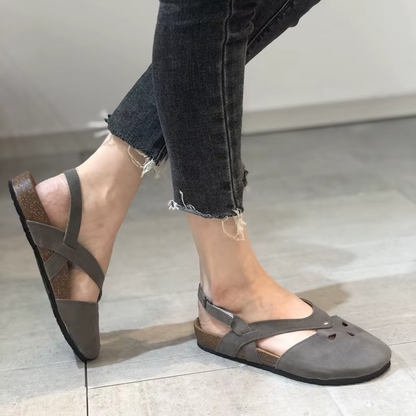 Damen Sandale Leder Sommer Schwarz - Norvielle