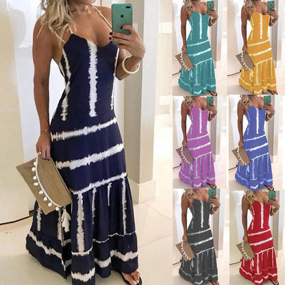 Damen Maxikleid Spaghetti-Träger mit Floreszenz-Details - Norvielle