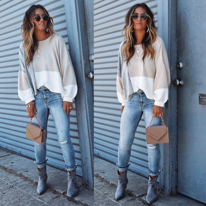 Damen Oversized-Pullover Kontrastfarben Norvielle