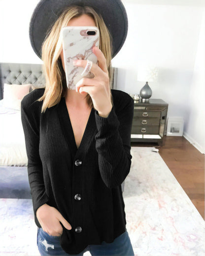 Damen Langarmshirt Dekorative Knöpfe Norvielle