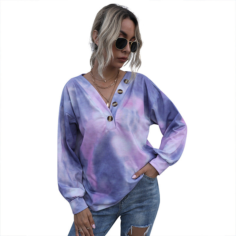 Damen Oversized Pullover V-Ausschnitt Knopfdetails Norvielle
