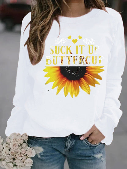 Damen Sweatshirt Sonnenblumen-Aufdruck Motivierender Spruch