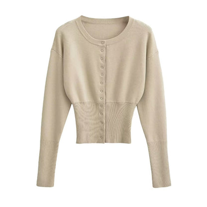Damen Strickjacke Langärmlig Knopfleiste Beige