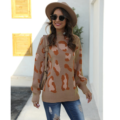 Damen Pullover Tierprint Hochkragen Norvielle