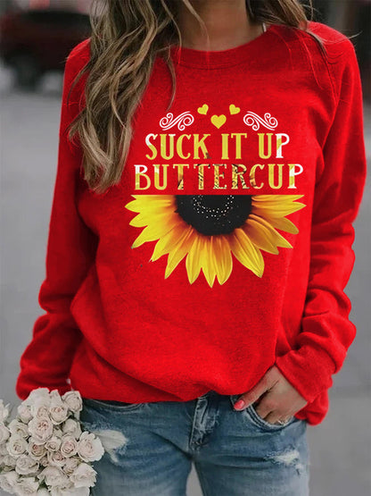 Damen Sweatshirt Sonnenblumen-Aufdruck Motivierender Spruch