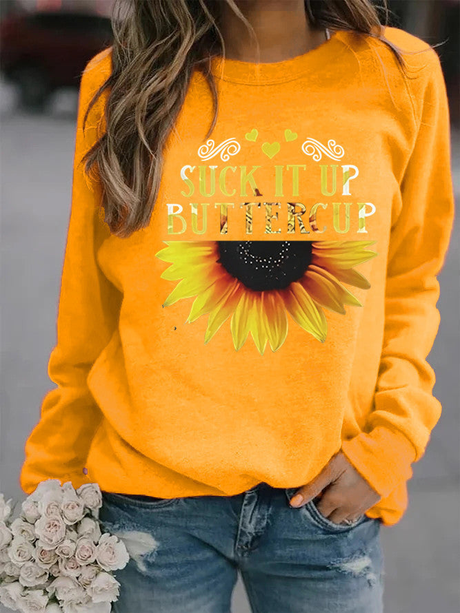 Damen Sweatshirt Sonnenblumen-Aufdruck Motivierender Spruch