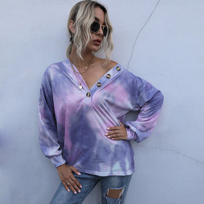 Damen Oversized Pullover V-Ausschnitt Knopfdetails Norvielle - Norvielle
