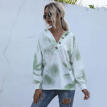 Damen Oversized Pullover V-Ausschnitt Knopfdetails Norvielle