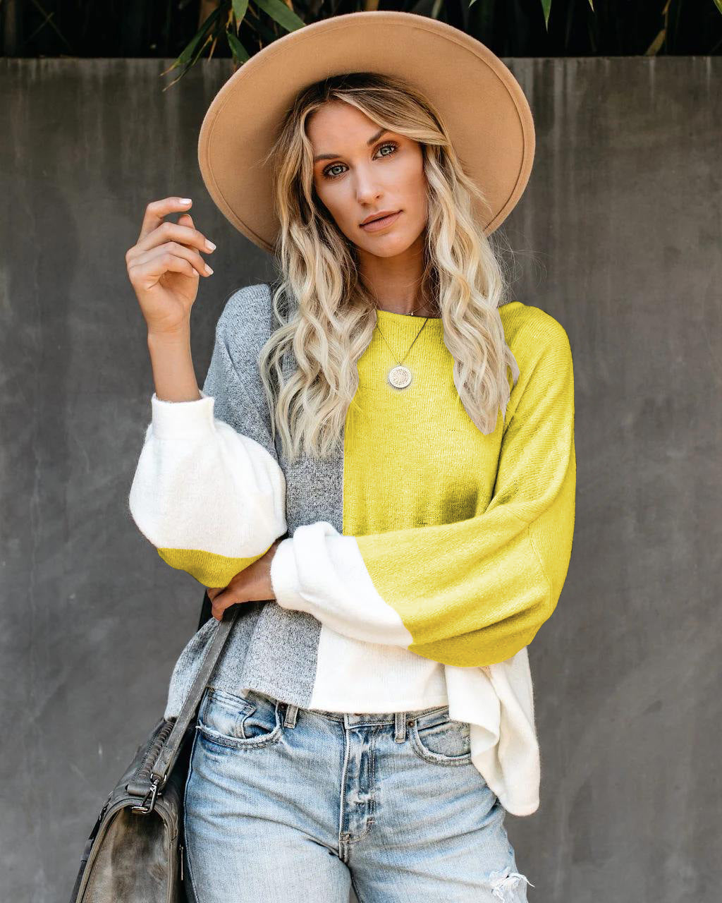 Damen Oversized-Pullover Kontrastfarben Norvielle