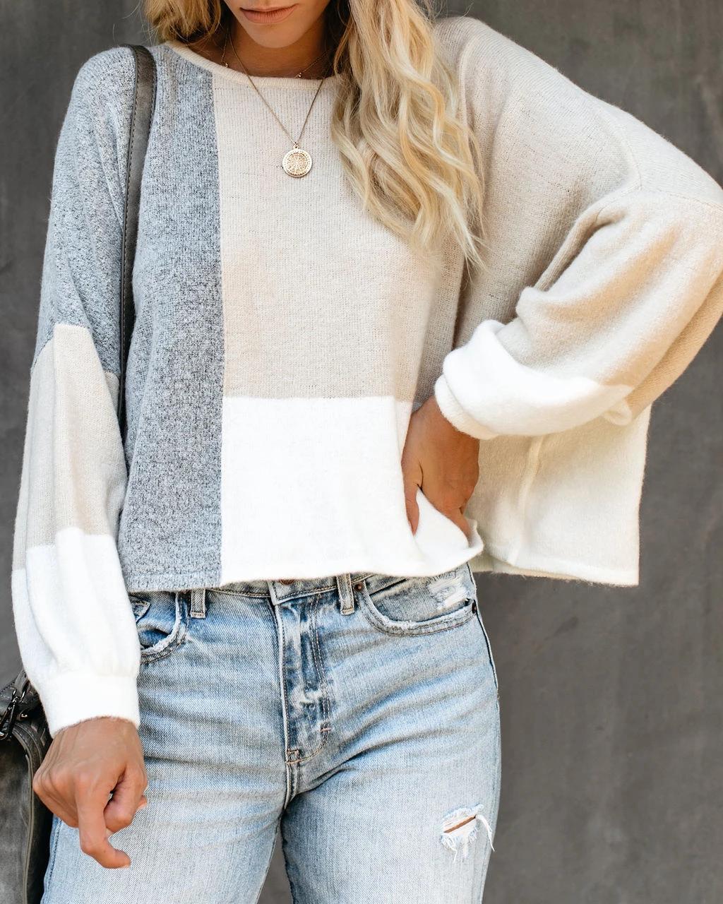 Damen Oversized-Pullover Kontrastfarben Norvielle