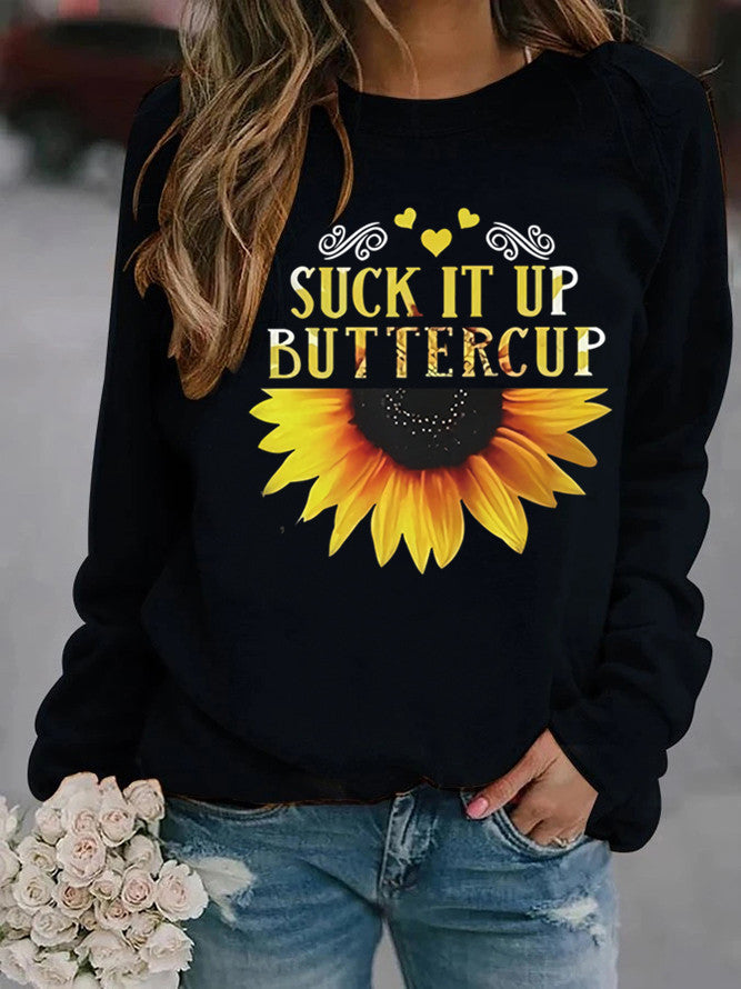 Damen Sweatshirt Sonnenblumen-Aufdruck Motivierender Spruch