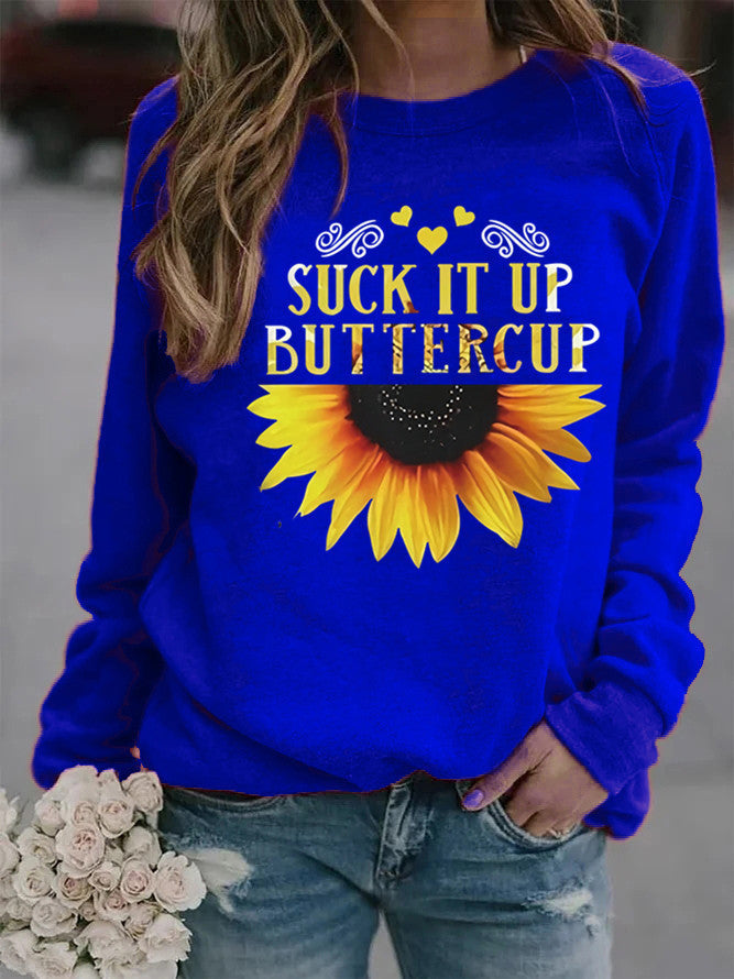 Damen Sweatshirt Sonnenblumen-Aufdruck Motivierender Spruch