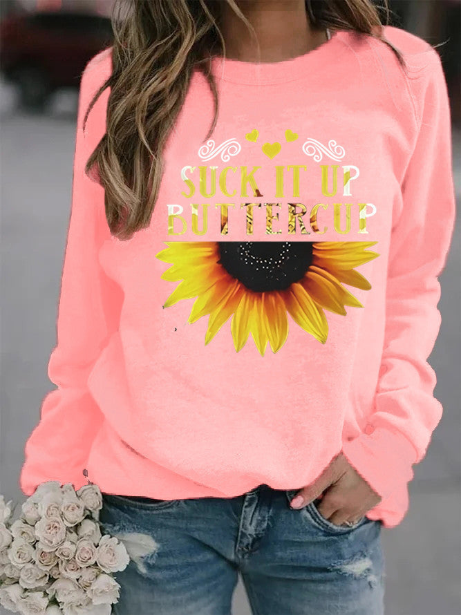 Damen Sweatshirt Sonnenblumen-Aufdruck Motivierender Spruch