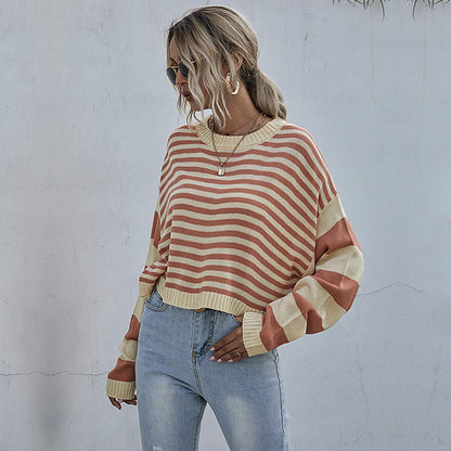 Damen Strickpullover Lässig Streifenmuster Weit Norvielle