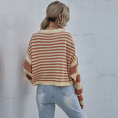 Damen Strickpullover Lässig Streifenmuster Weit Norvielle