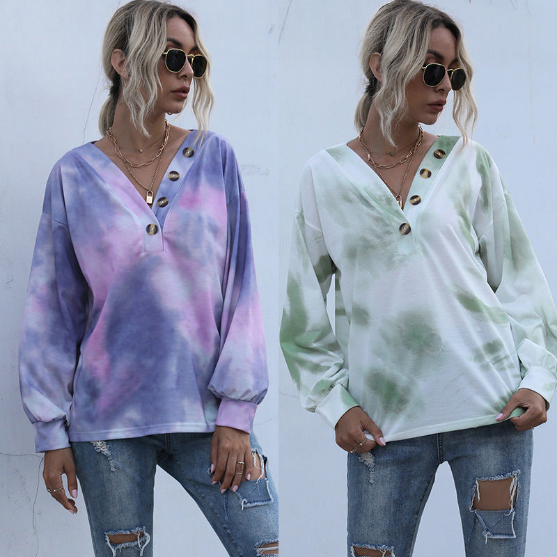 Damen Oversized Pullover V-Ausschnitt Knopfdetails Norvielle