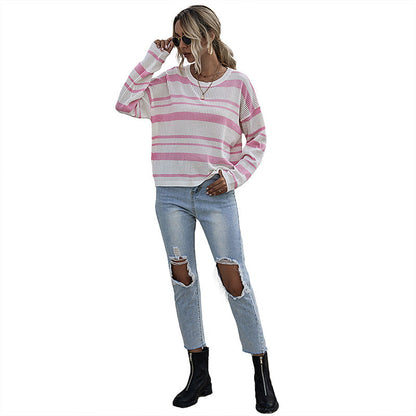 Damen Strickpullover Lockerer Schnitt Streifen Norvielle