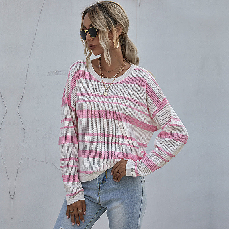 Damen Strickpullover Lockerer Schnitt Streifen Norvielle