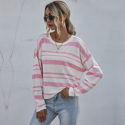 Damen Strickpullover Lockerer Schnitt Streifen Norvielle