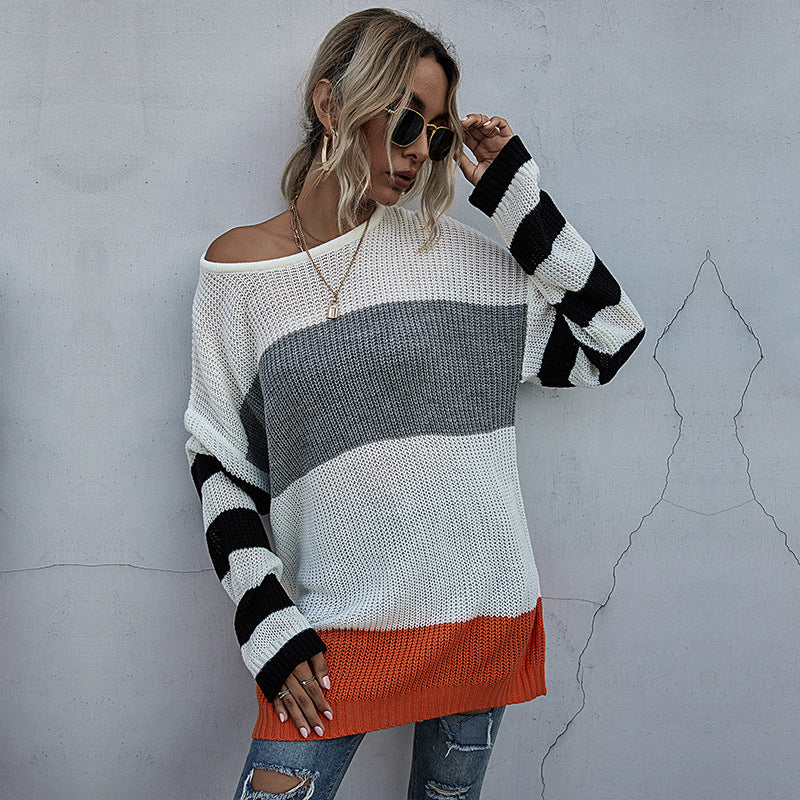Damen Überwurf-Pullover Streifenmuster Norvielle