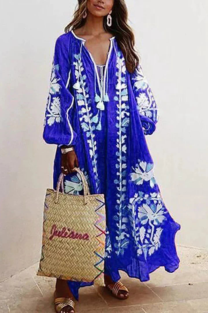Norvielle Damen Boho-Kleid Blumendruck Lang