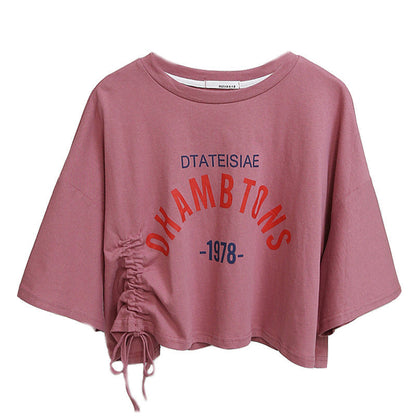 Damen Cropped T-Shirt Lässiger Kordelzug Weiß