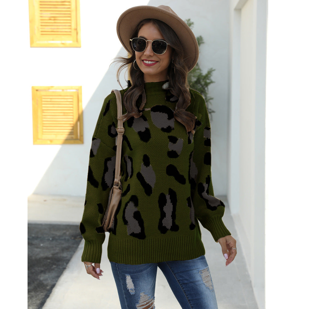 Damen Pullover Tierprint Hochkragen Norvielle