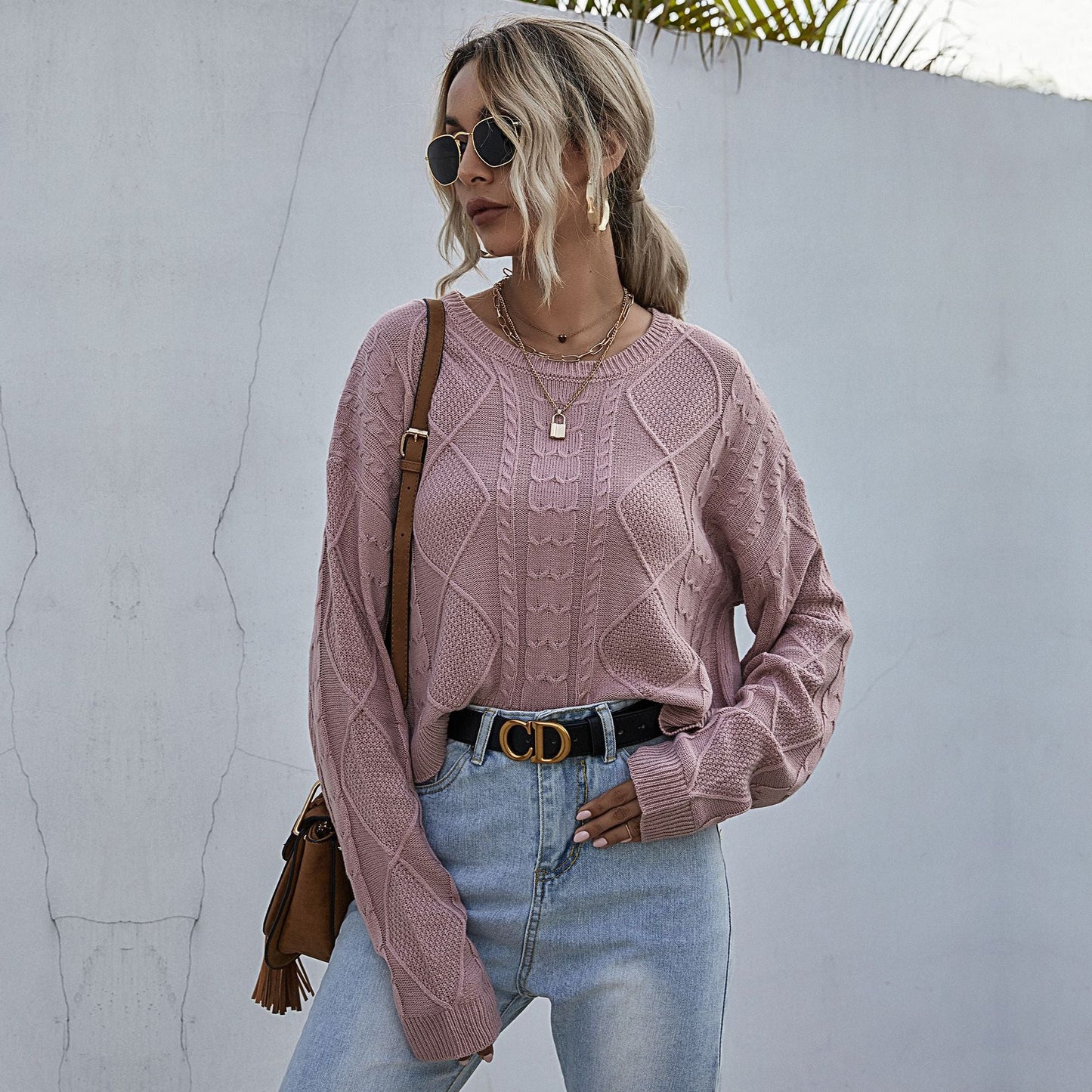 Damen Strickpullover Oversized Zopfmuster Norvielle
