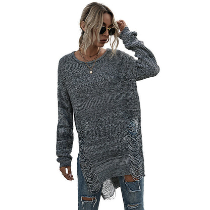 Damen Strickpullover Lässig Fransenoptik Asymmetrisch Norvielle