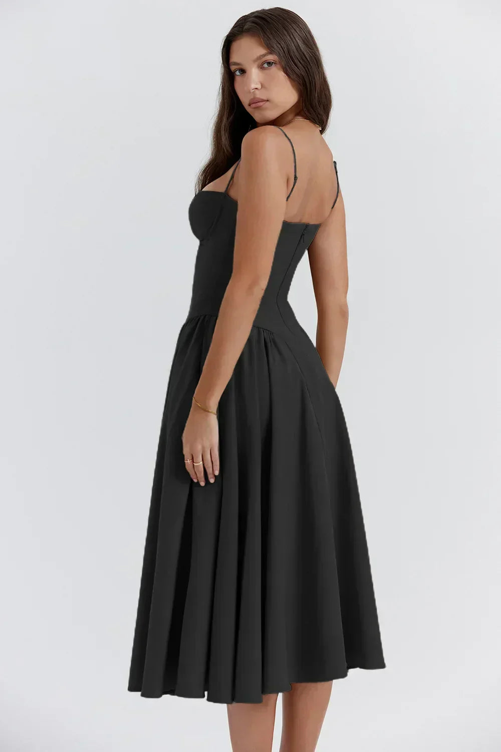 Damen Midikleid Träger Freirücken Kleid
