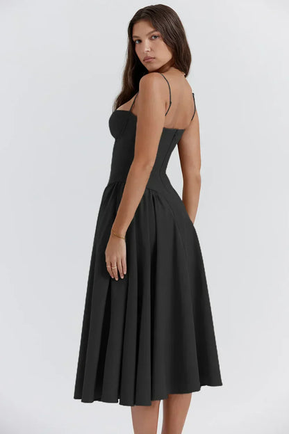 Damen Midikleid Träger Freirücken Kleid