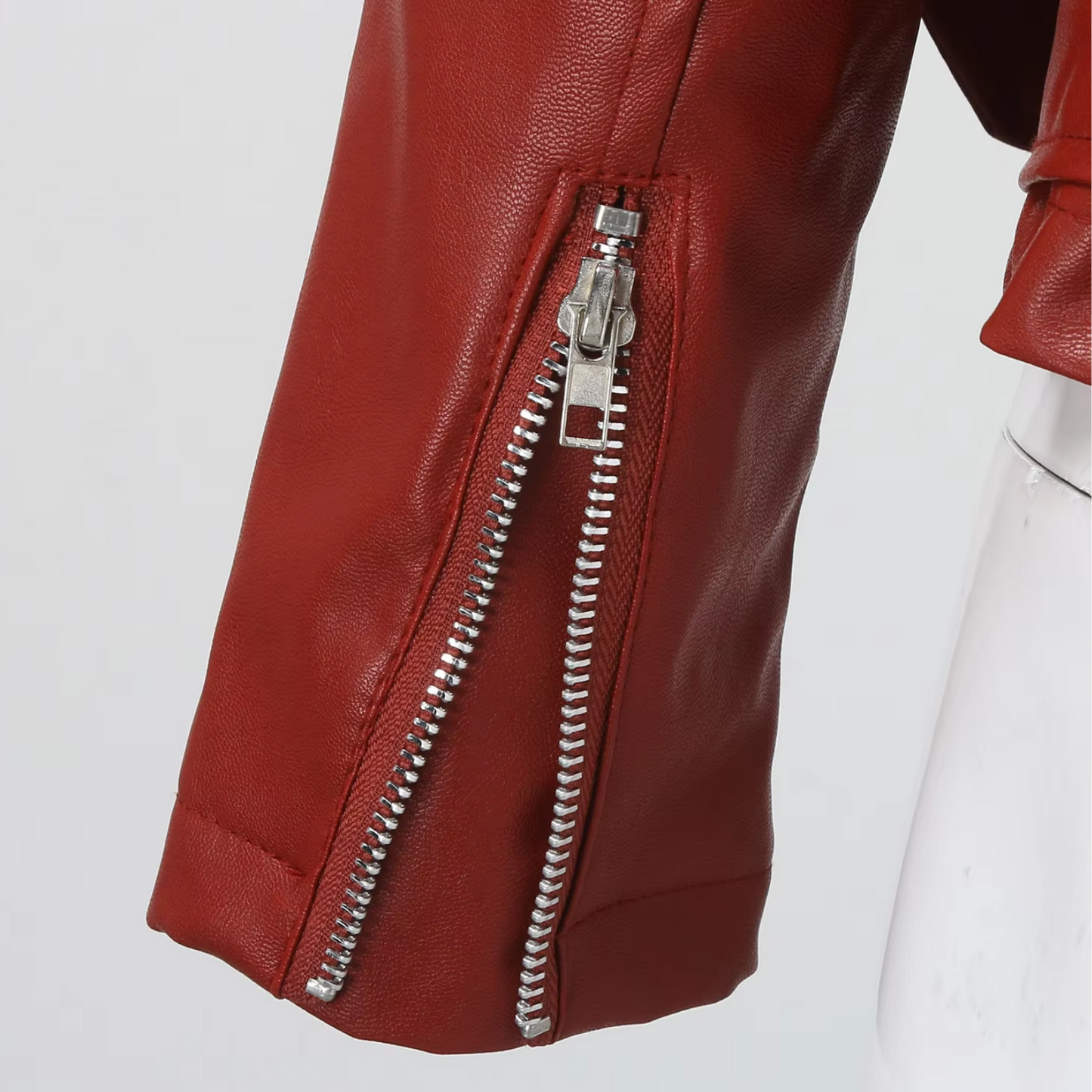 Damen Bikerjacke Leder Gürtel Reißverschluss