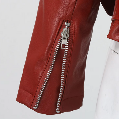 Damen Bikerjacke Leder Gürtel Reißverschluss