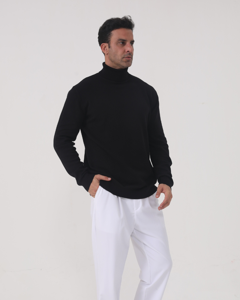 Herren Rollkragen Strickpullover Slim Fit Grau